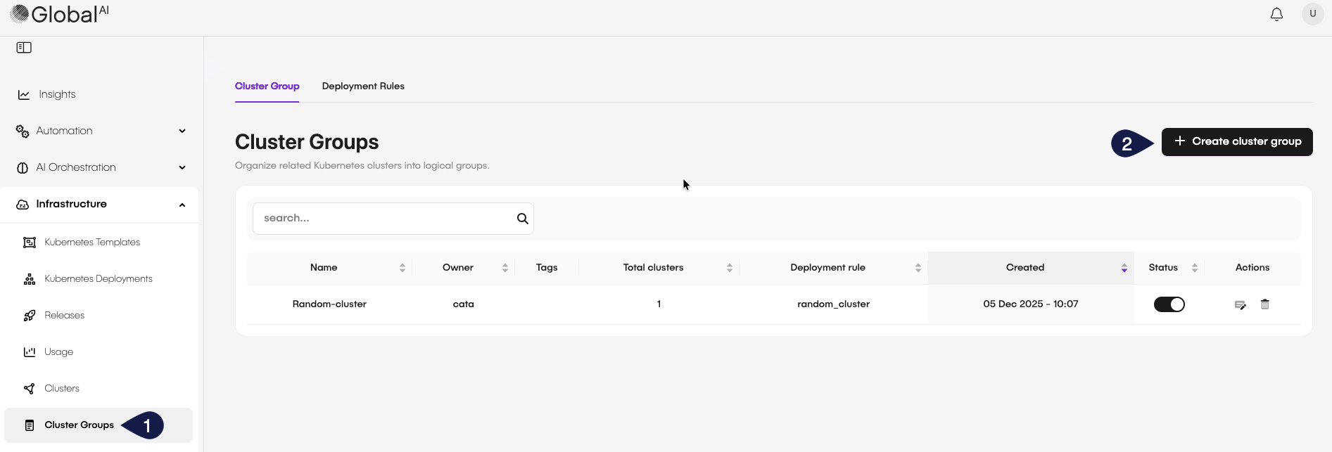 Create Cluster Group Button