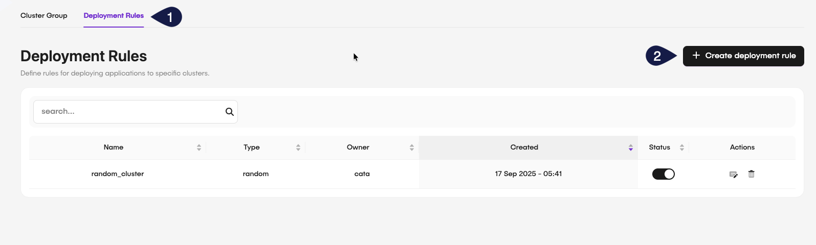 Create Deployment Rule Button
