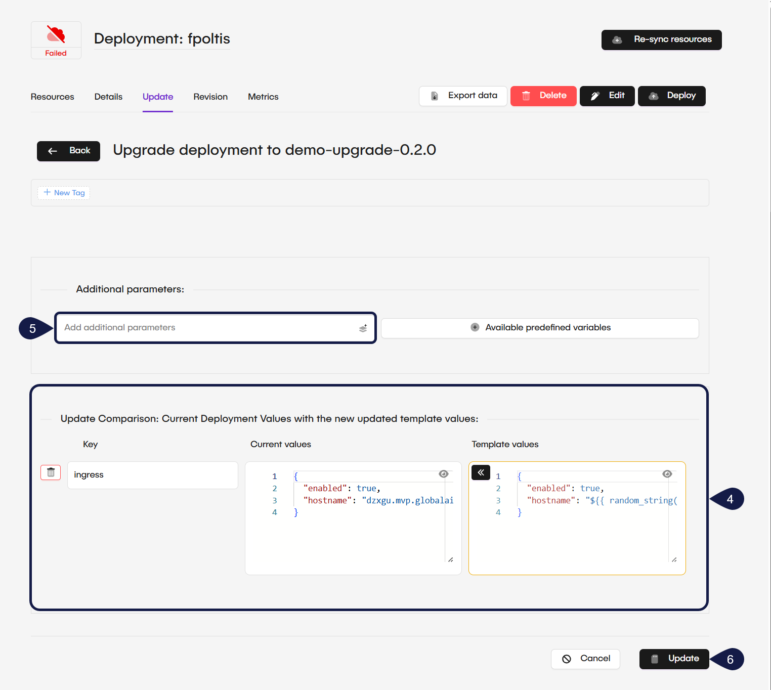 Update deployment button